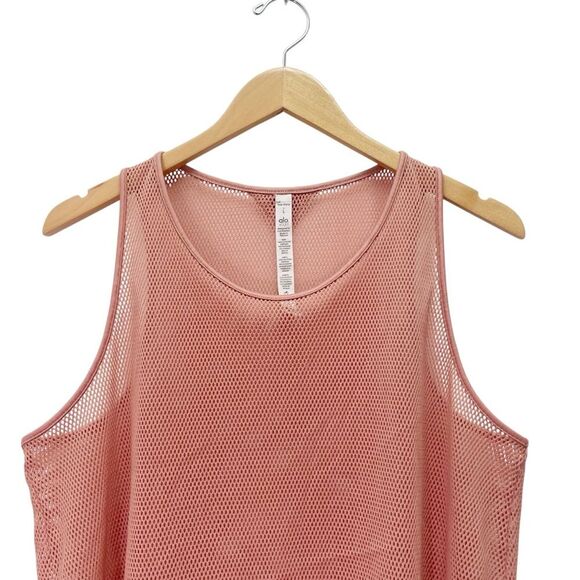 Alo Yoga Lucid Tank Top Size Large Pink Mesh Sheer Breathable Workout Coverup - Picture 7 of 11